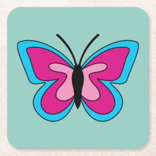 Dessous-de-verre Carré En Papier Papillon bleu magenta rose