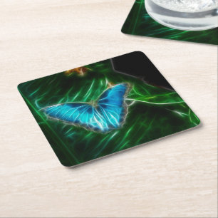 Dessous-de-verre Carré En Papier Papillon bleu Morpho électrique fractal
