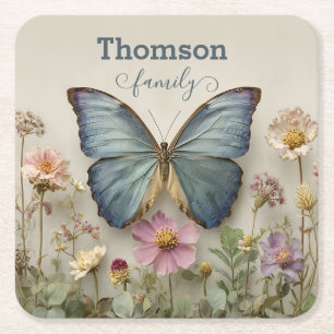 Dessous-de-verre Carré En Papier Papillon Bleu Vintage Floral Famille Jardin
