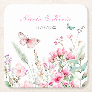 Dessous-de-verre Carré En Papier Papillon Floral Rose Printanier Mariage