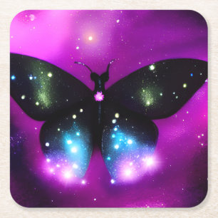 Dessous-de-verre Carré En Papier Papillon noir scintillant