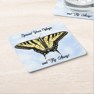 Dessous-de-verre Carré En Papier Papillon Swallowtail Jaune Ciel Bleu Personnalisé