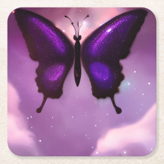 Dessous-de-verre Carré En Papier Papillon Violet Foncé