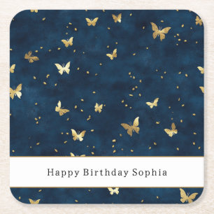 Dessous-de-verre Carré En Papier Papillons Bleu Or Anniversaire