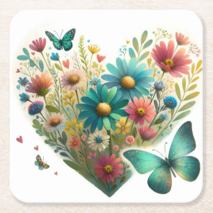 Dessous-de-verre Carré En Papier Papillons Botaniques Fleur Sauvage Murmurante