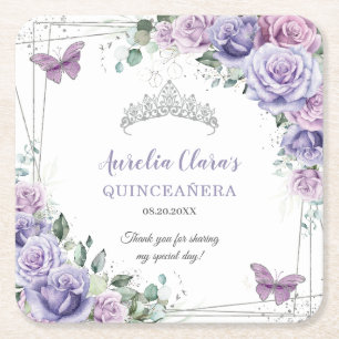 Dessous-de-verre Carré En Papier Papillons floraux violets Lilac Quinceanera en arg