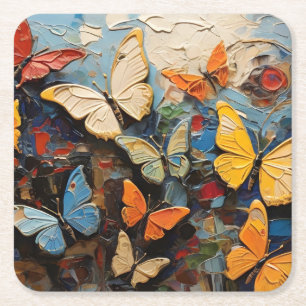 Dessous-de-verre Carré En Papier Papillons Mouches Parmi La Peinture Nature Vibrant