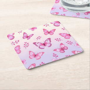 Dessous-de-verre Carré En Papier Papillons roses et motif de fleurs