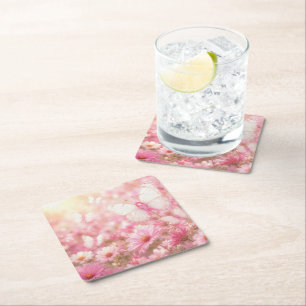 Dessous-de-verre Carré En Papier Papillons Ruban Rose dans un Jardin