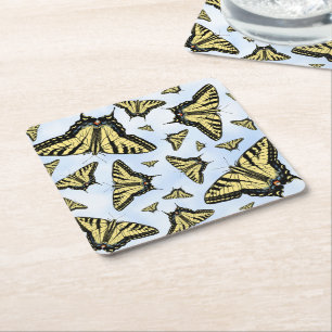 Dessous-de-verre Carré En Papier Papillons swallowtail jaunes Ciel bleu personnalis