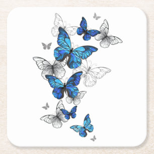 Dessous-de-verre Carré En Papier Papillons volants bleus Morpho