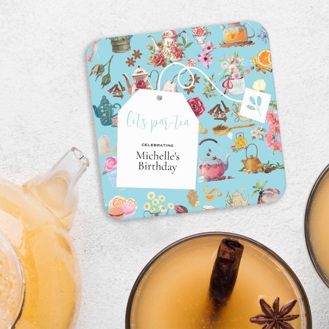 Dessous-de-verre Carré En Papier Par Tea Blue Spring Floral fête d'anniversaire (Créateur téléchargé)
