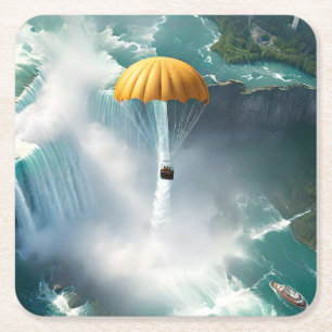Dessous-de-verre Carré En Papier Parachute Au-Dessus Des Chutes Du Niagara Dans Un 
