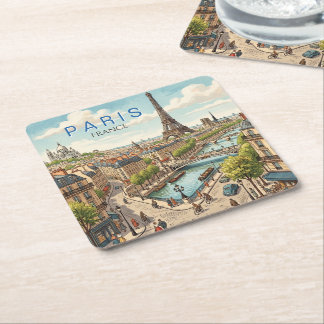 Dessous-de-verre Carré En Papier Paris France Voyage Art Rétro