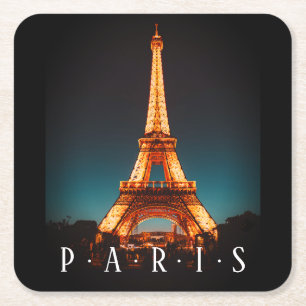Dessous-de-verre Carré En Papier Paris, La Tour Eiffel La Nuit, Vs 2