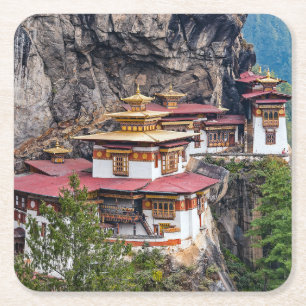 Dessous-de-verre Carré En Papier Paro Taktsang : Le monastère du nid de tigre - Bho