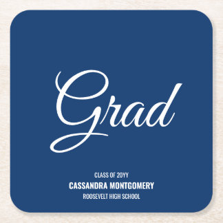 Dessous-de-verre Carré En Papier Parti d'études de la marine Blue Modern Graduation