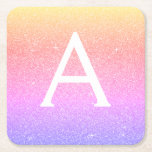 Dessous-de-verre Carré En Papier Parties scintillant arc-en-ciel et étincelle Monog<br><div class="desc">Gold, rose et violet Rainbow Pastel Ombre Faux Parties scintillant et Élégants Dessous de verre de fête d'anniversaire de Monogram. Ces Dessous de verre de fête d'anniversaire, de Fête des mariées, de Mariage ou de Bachelorette peuvent être customisés pour inclure votre nom initial et votre prénom. Veuillez contacter le concepteur...</div>