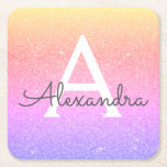 Dessous-de-verre Carré En Papier Parties scintillant arc-en-ciel et étincelle Monog<br><div class="desc">Gold, rose et violet Rainbow Pastel Ombre Faux Parties scintillant et Élégants Dessous de verre de fête d'anniversaire de Monogram. Ces Dessous de verre de fête d'anniversaire, de Fête des mariées, de Mariage ou de Bachelorette peuvent être customisés pour inclure votre nom initial et votre prénom. Veuillez contacter le concepteur...</div>