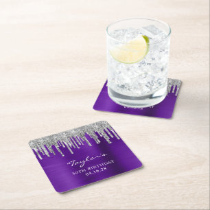 Dessous-de-verre Carré En Papier Parties scintillant argent gouttes violet violet 5