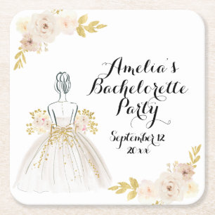 Dessous-de-verre Carré En Papier Parties scintillant blanche Blush Gold Robe Bachel