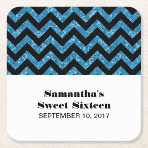 Dessous-de-verre Carré En Papier Parties scintillant bleu Chevron Sweet 16 Dessous