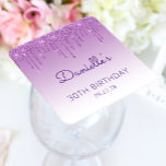 Dessous-de-verre Carré En Papier Parties scintillant Bleue Chic 30e fête d'annivers<br><div class="desc">Ces chics dessous de verre en papier de fête du 30e anniversaire présentent une bordure brillante en faux parties scintillant violet et un arrière - plan violet foncé. Personnalisez-les avec le nom de l'invitée d'honneur en écriture manuscrite violette,  avec son anniversaire et la date ci-dessous en police sans serif.</div>