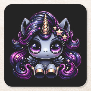 Dessous-de-verre Carré En Papier Parties scintillant de licorne noire du poney Twil