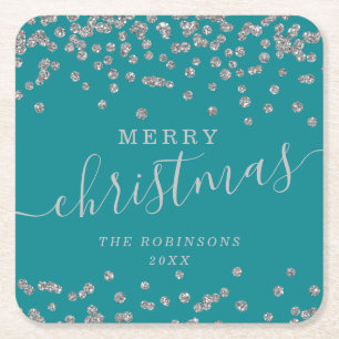 Dessous-de-verre Carré En Papier Parties scintillant de vacances de Noël argent si