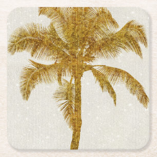 Dessous-de-verre Carré En Papier Parties scintillant des Faux Gold de Palm Silhouet
