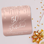 Dessous-de-verre Carré En Papier Parties scintillant d'or rose 50e fête d'anniversa<br><div class="desc">Chic coutume 50e anniversaire dessous de verre de fête avec "50 & Fabulous" dans un script de calligraphie, un arrière - plan rose de faux feuille d'or et rose goutte à goutte de fausse parties scintillant d'or. Parfait pour la décoration des tables que les clients peuvent ramener à la maison...</div>