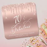 Dessous-de-verre Carré En Papier Parties scintillant d'or rose 70e fête d'anniversa<br><div class="desc">Dessous de verre personnalisés chic pour sa fête de 70e anniversaire avec "70 & Fabulous" dans un script de calligraphie blanche, un arrière - plan rose de faux feuille d'or et rose goutte à goutte de parties scintillant en or faux. Parfait pour la décoration des tables que les clients peuvent...</div>