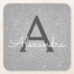 Dessous-de-verre Carré En Papier Parties scintillant en argent de luxe et Monogramm<br><div class="desc">Parties scintillant d'argent Faux et Dessous de verre de fête d'anniversaire de Monogramme Élégants. Ces Dessous de verre de fête d'anniversaire,  de Fête des mariées,  de Mariage ou de Bachelorette peuvent être customisés pour inclure votre nom initial et votre prénom. Veuillez contacter le concepteur pour customiser les articles correspondants.</div>