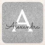 Dessous-de-verre Carré En Papier Parties scintillant en argent et noir et monogramm<br><div class="desc">Parties scintillant Argent Faux et Étincelle Élégante Lumineuse Lumineuse Lumineuse Monogramme Dessous de verre de fête d'anniversaire. Ces Dessous de verre de fête d'anniversaire peuvent être customisés pour inclure votre nom initial et prénom.</div>