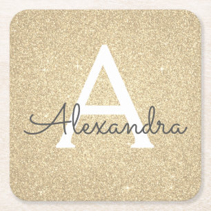 Dessous-de-verre Carré En Papier Parties scintillant Gold de luxe et Monogramme de 