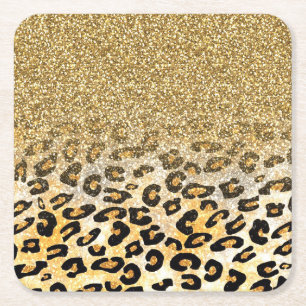 Dessous-de-verre Carré En Papier Parties scintillant moderne Leopard Motif Gold  Om