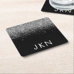 Dessous-de-verre Carré En Papier Parties scintillant noire argent Monogramme Nom de<br><div class="desc">Parties scintillant à étincelles noir et argent Monogramme Nom Dessous de verre papier. Cela fait le cadeau parfait de remise de diplômes,  anniversaire,  mariage,  douche nuptiale,  anniversaire,  baby shower ou bachelorette pour quelqu'un qui aime le luxe glam et les styles chic.</div>