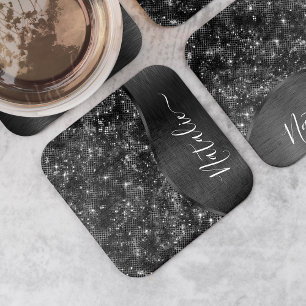 Dessous-de-verre Carré En Papier Parties scintillant noire métallique personnalisée