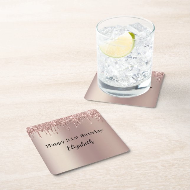Dessous-de-verre Carré En Papier Parties scintillant rose Gold Pink 21e anniversair (En situation)