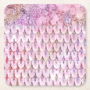 Dessous-de-verre Carré En Papier Parties scintillant rose Iridescente Sirène Balanc