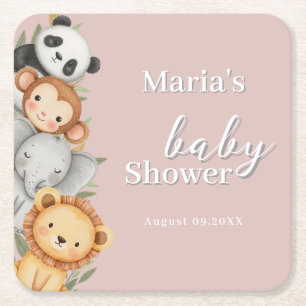 Dessous-de-verre Carré En Papier Pastel Baby shower tropical Jungle Safari Animaux