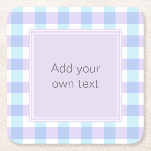 Dessous-de-verre Carré En Papier Pastel Purple Gingham Custom Text (Devant)