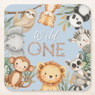 Dessous-de-verre Carré En Papier Pastel Tropical Wild One Jungle Safari Animaux