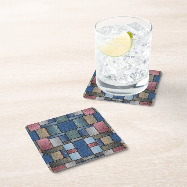 Dessous-de-verre Carré En Papier Patchwork Denim (En situation)