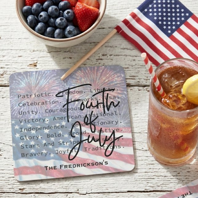 Dessous-de-verre Carré En Papier Patriotic Festive Fireworks (Fourth of July drink coaster)