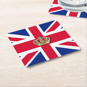 Dessous-de-verre Carré En Papier Patriotique Couronne et Union Jack