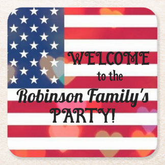 Dessous-de-verre Carré En Papier Patriotique USA Coeurs drapeau avec texte calligra