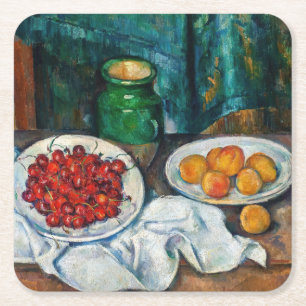 Dessous-de-verre Carré En Papier Paul Cezanne - La vie morte avec les cerises et le