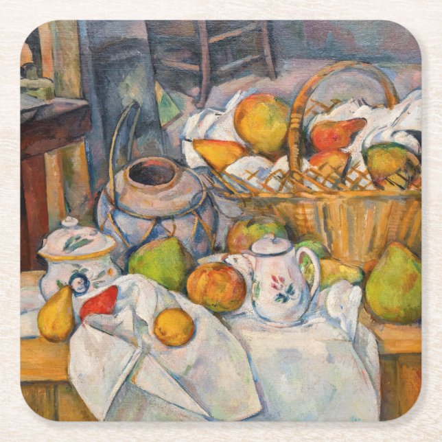 Dessous-de-verre Carré En Papier Paul Cezanne - La vie morte avec panier (Devant)
