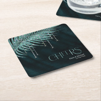 Dessous-de-verre Carré En Papier Paume mousseux Feuille Mariage Cheers Turquoise ID